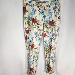 Aida Off White w Multicolored Floral Print Straight Leg Pants Size 10